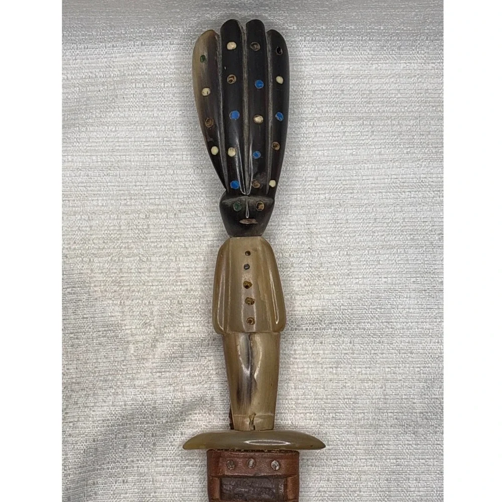 Vintage‎ Tribal Horn Handle Dagger Knife with Leather Sheath Collectible